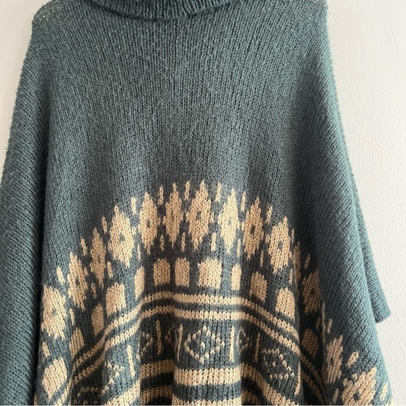 Wooden Ships Cowl Neck Poncho Sweater Womens Mohair Wool Blend Fringe Black X/S - Picture 2 of 11